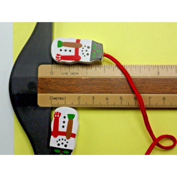 SNOWMAN CHRISTMAS GIFT TIE 2 miniature wood snowmen on cord - Picture 3 of 4